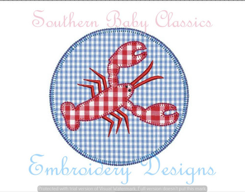 Lobster Circle Frame Blanket Stitch Applique Machine Embroidery Design