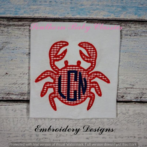 Crab Satin Applique Monogram Frame Machine Embroidery Design Summer