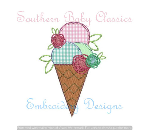 Floral Flower Ice Cream Cone Blanket Stitch Applique Machine Embroidery Design