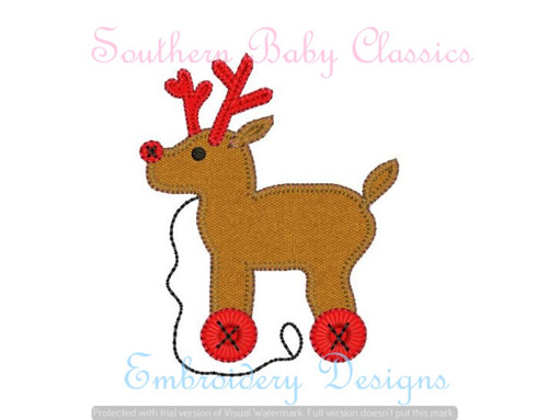 Reindeer Pull Toy Blanket Stitch Applique Machine Embroidery Design