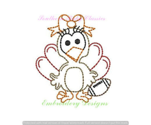 Turkey Girl with Football Vintage Stitch Machine Embroidery Design Mascot Fall