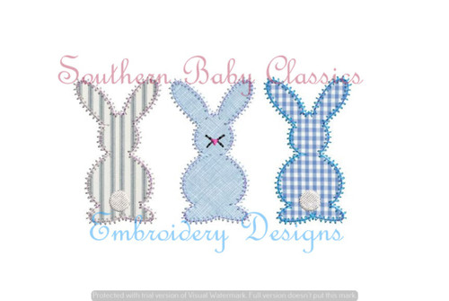 Bunny Rabbit Boys Trio Zig Zag Applique Machine Embroidery Design Tail Easter