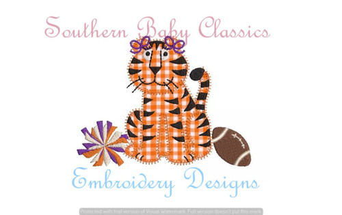 Tiger Girl Football Blanket Stitch Applique Machine Embroidery Mascot