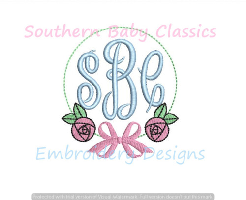 Rosebud Bow Monogram Frame Machine Embroidery Design Roses Rose Baby Spring  Easter