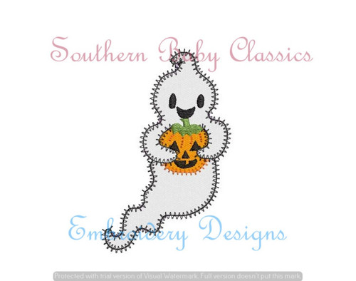 Ghost Boy Pumpkin Jack o Lantern Zig Zag Applique Halloween Machine Embroidery Design