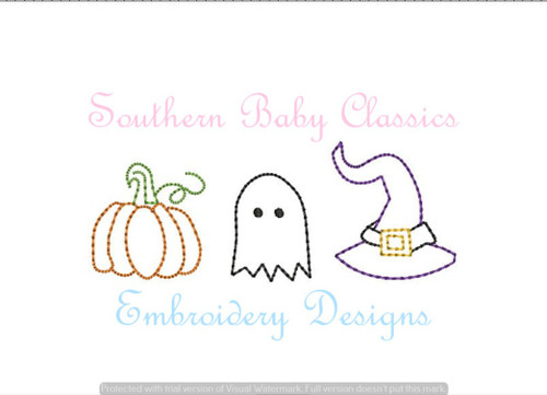 Halloween Row Vintage Stitch Machine Embroidery Design Ghost Pumpkin Witch