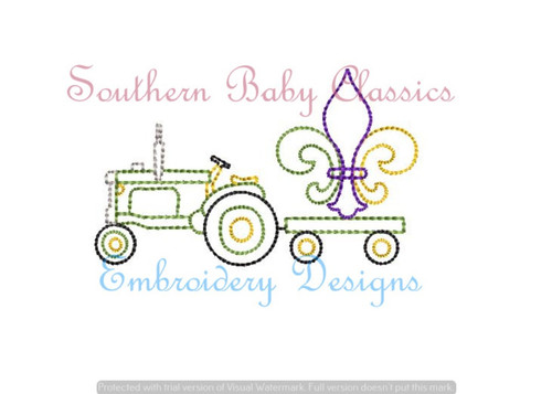 Tractor Wagon Fleur De Lis Mardi Gras Vintage Stitch Machine Embroidery Design