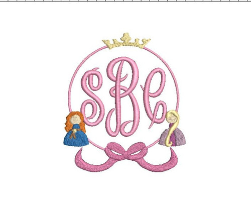 Princess Monogram Circle Frame Machine Embroidery Design Rapunzel Archer Girl