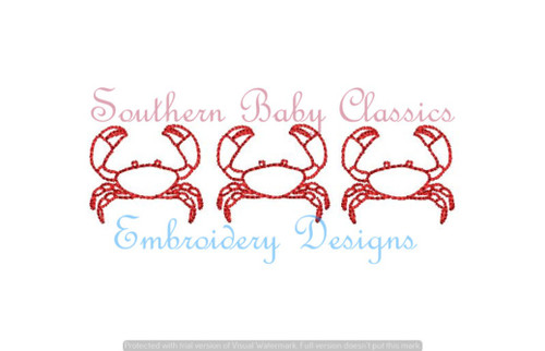 Crab Trio Vintage Stitch Row Machine Embroidery Design Summer