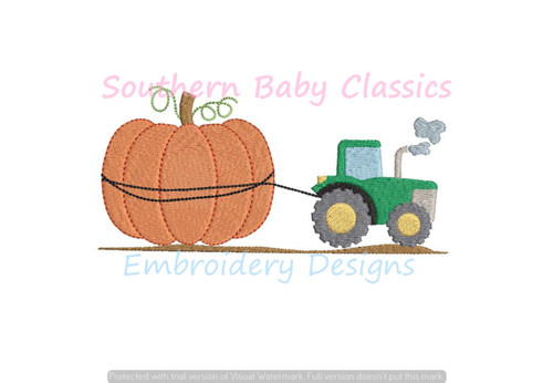 Tractor Pulling Big Pumpkin Machine Embroidery Design Fall Autumn Boy Fair