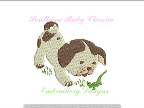 Little Puppy Who is Poky With Lizard Mini Fill Design File for Embroidery Machine Monogram Instant D