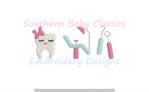 Dentist Bow Row Tooth Chair Brush Floss Machine Embroidery Design