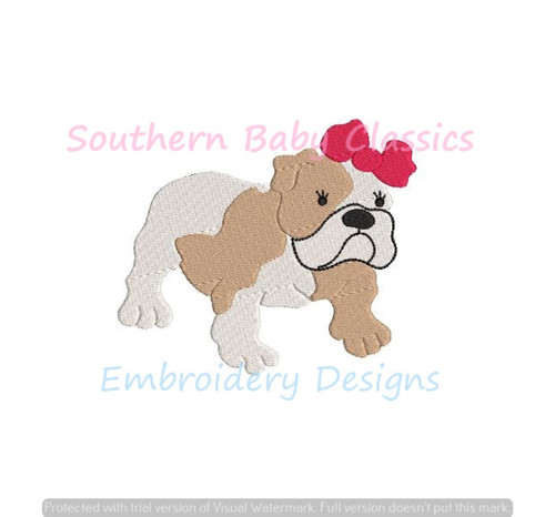 Bulldog Girl Bow Mini Fill Design Machine Embroidery Instant Download Mascot Dog