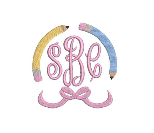 Pencil Bow Monogram Embroidery Frame Full Fill Machine Embroidery Design