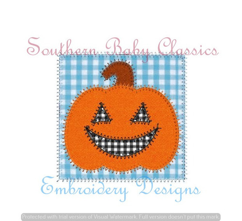 Jack o Lantern Pumpkin Square Frame Zig Zag Applique Trick or Treat Fall Autumn Vintage Quick Stitch