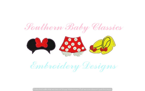 Girl Mouse Accessories Blanket Stitch Applique Design File for Embroidery Machine Wear to park Ears