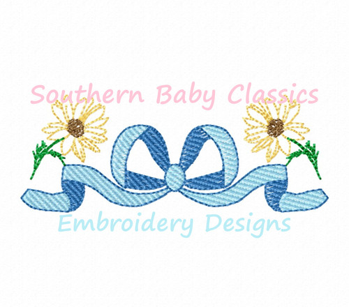 Daisy Bow Monogram Swag Light Fill Machine Embroidery Design Sunflower Floral