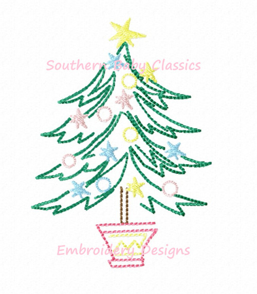 Christmas Tree in a Pot Vintage Stitch Preppy Machine Embroidery Design