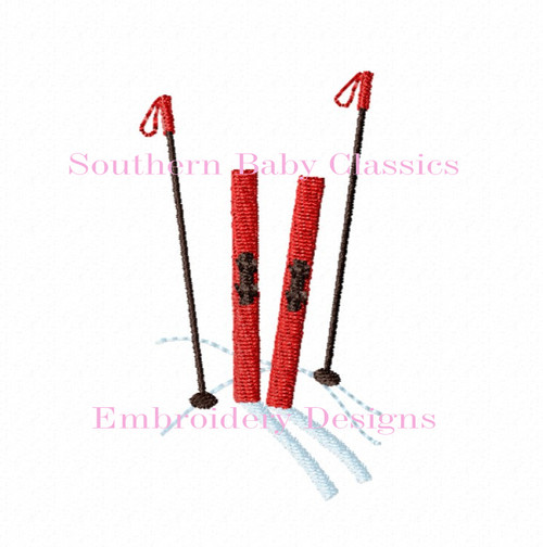 Snow Skis and Poles Mini Fill Machine Embroidery Design Skiing Winter Boy Girl