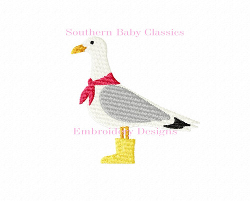 Seagull in Rainboots Full Fill Machine Embroidery Design Preppy Summer Spring