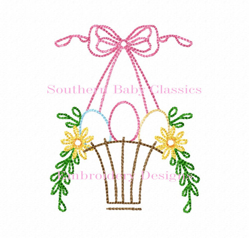 Vintage Stitch Egg Basket with Flowers Machine Embroidery Design Easter