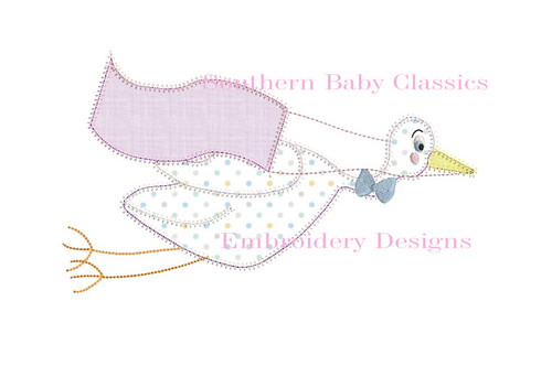 Stork with Banner Applique Machine Embroidery Design New Baby Gift