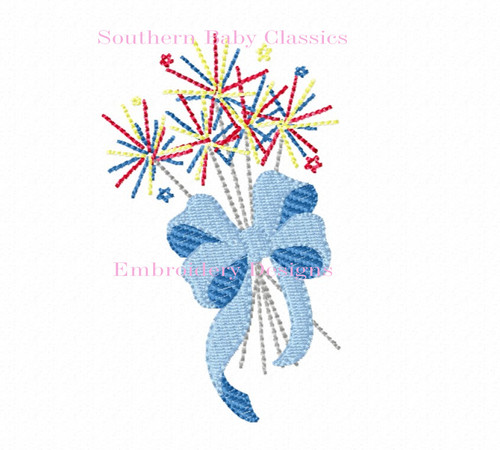 Sparklers with Bow Machine Embroidery Design 4th of July Fireworks Patriotic