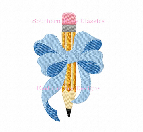 Pencil with Bow Machine Embroidery Design Back to School