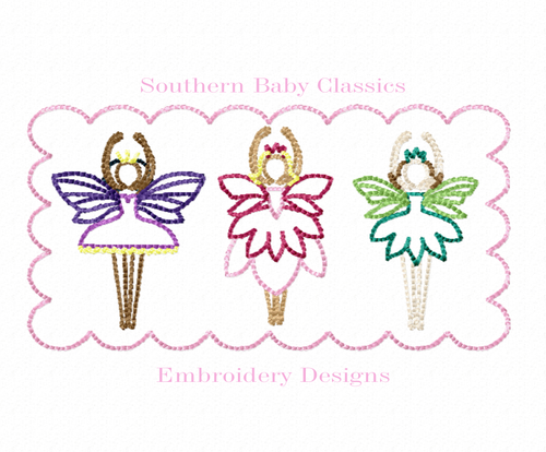 Fairy Princess Trio Vintage Stitch Machine Embroidery Design