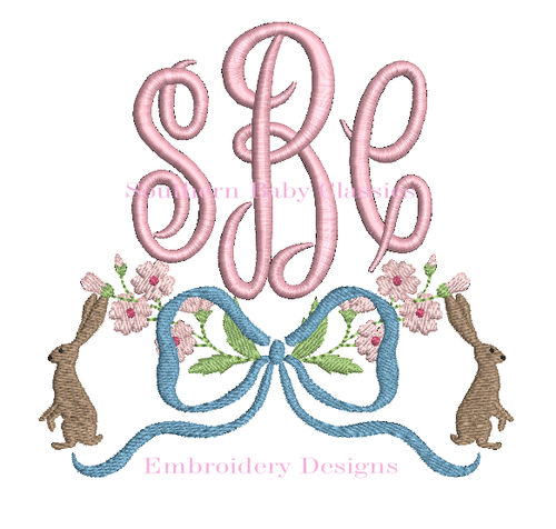 Bunnies and Bows Flower Swag Machine Embroidery Design Monogram