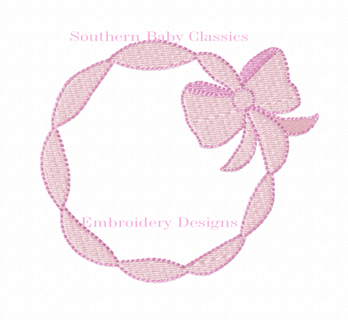 Tucked Ribbon With Bow Monogram Frame Machine Embroidery Design Preppy Girl Baby Linens