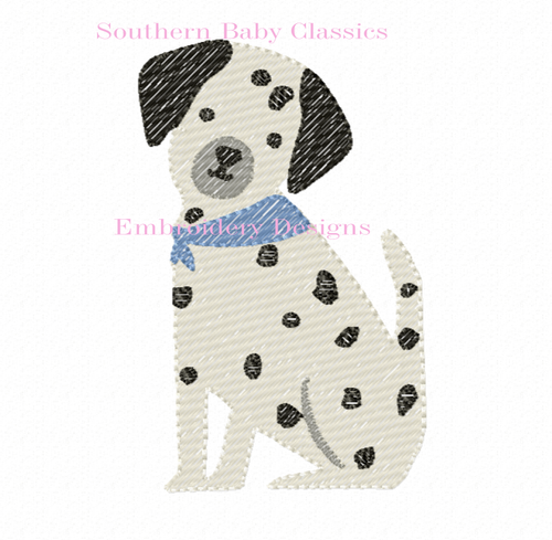 Dalmation Puppy Dog Sketchy Fill Machine Embroidery Design Preppy Baby Boy