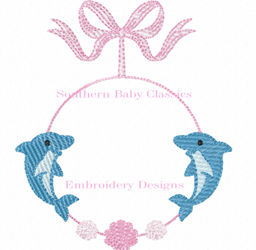 Dolphin Bow Sea Shell Monogram Frame Sketchy Fill Machine Embroidery Design
