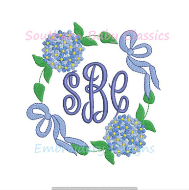 Rose Floral Bow Circle Monogram Frame Roses Machine Embroidery Design