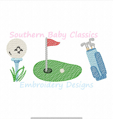 Golf Accessories Fill Machine Embroidery Design Preppy Golfing Boy Girl  Clubs Flag Balls Tee Course