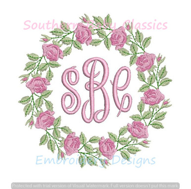 Rose Flower Floral Circle Monogram Frame Machine Embroidery Design ...