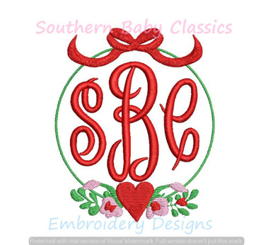 Rosette Rose Flower Bow Circle Monogram Frame Machine Embroidery Design