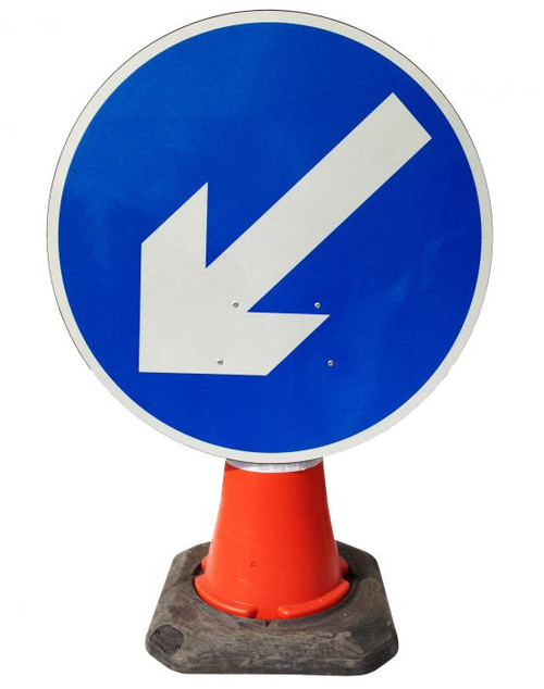 600Mm Blue Directional Arrow Left Cone Sign