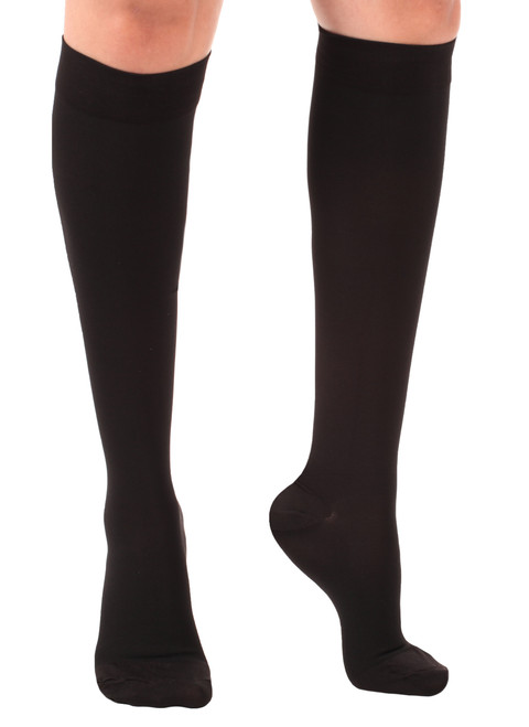 A201BL, Firm Support (20-30mmHg) Black Knee High Compression Socks, Front View