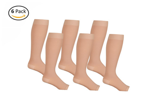 AB211BE_6, Firm Support (20-30mmHg) Beige Knee High Compression Socks, Front View