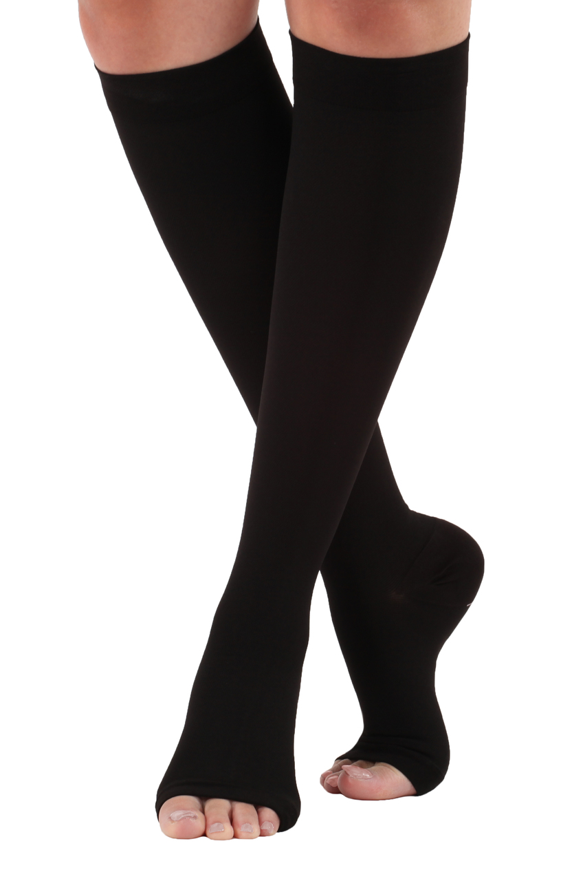 A211 - Mojo Opaque Compression Knee HIgh Open-Toe Socks