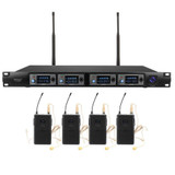 ATOM Wireless Microphone System Professional 4 Channel Lapel UHF Mic with Headset KTV