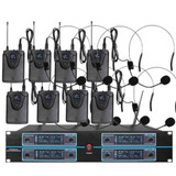 ABEL MOS 8 Channel Wireless 8 Headsets & 8 Lavalier Mic UHF Microphone System Rack Mount