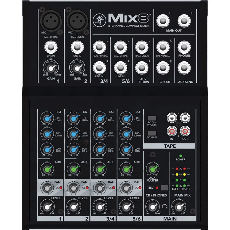 Mackie Mix8 PA Mixer 8 Channel – compact analogue mixer for live sound and home use