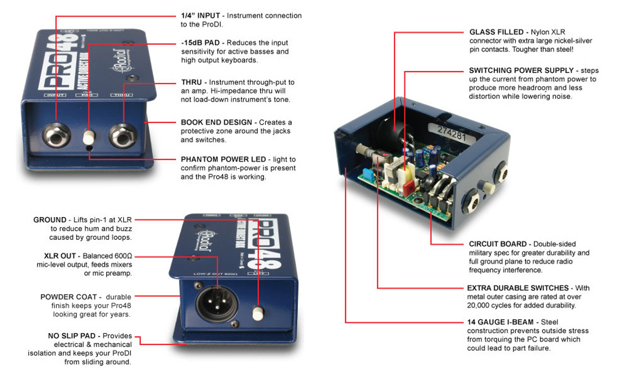 Radial Pro48 Active direct box 48V - Music On Stage