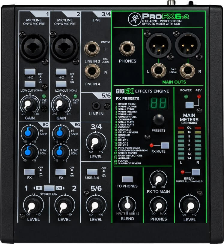 PROFX6v3 6チャンネルUSBインターフェース Mackie ProFX6v3 6 Channel Mixer with Effects and USB
