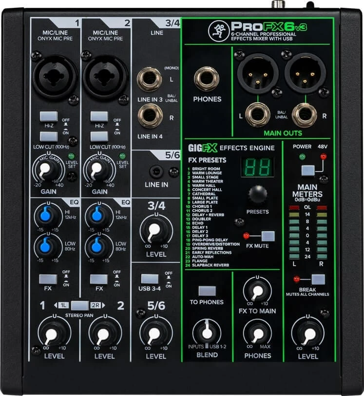 Mackie ProFX6v3 6 Channel Mixer with Effects and USB Interface