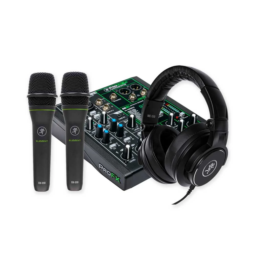 Mackie Performance Bundle including 2 microphones, headphones, and mixer