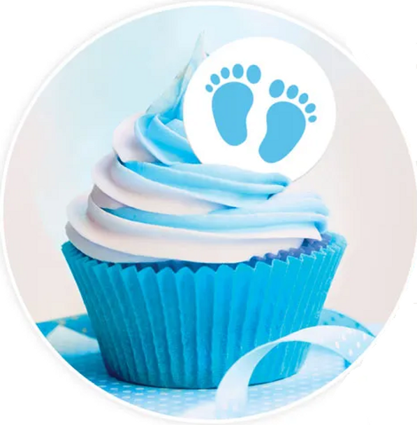 8 Baby Feet | Blue Cupcakes with Wafer Topper