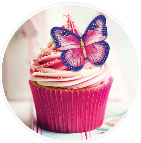 8 Butterflies | Pink Purple Color Cupcakes with Wafer Topper